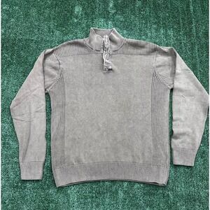 Blue Bay Mens Button Mock Neck Sweater Size L Gray Cotton Long Sleeve #256